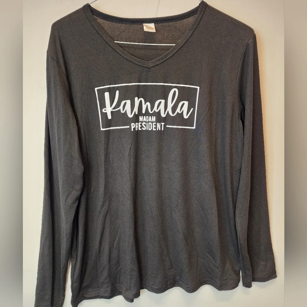 Kamala Harris Madam President Black Long Sleeve Slinky Stretch New T-Shirt XL - Picture 2 of 5